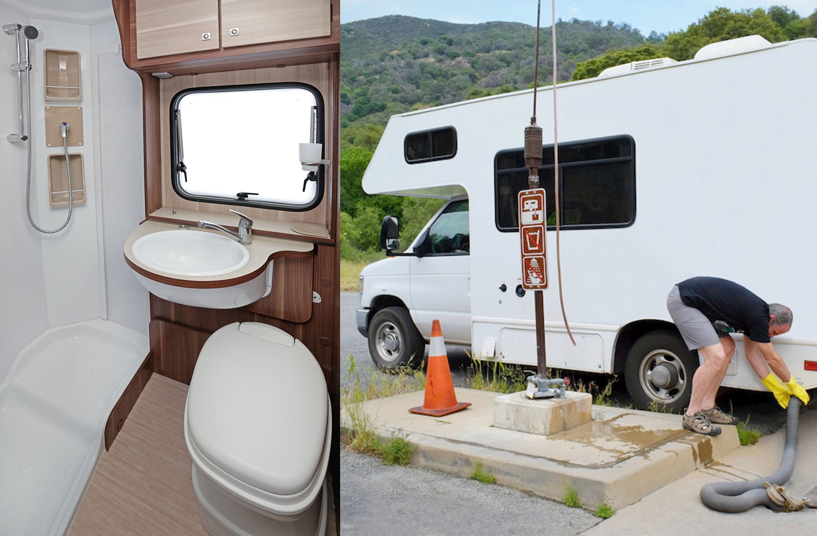 Portable RV/camper toilet and holding tank setup in Flint, Michigan